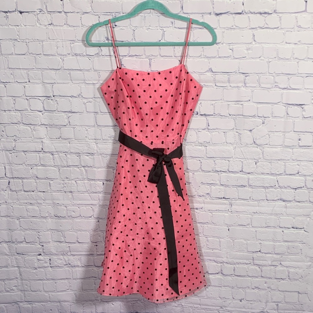 Charlotte Russe Womens VTG Polka Dot Skater Dress Pink Black Size 7/8 70s Formal